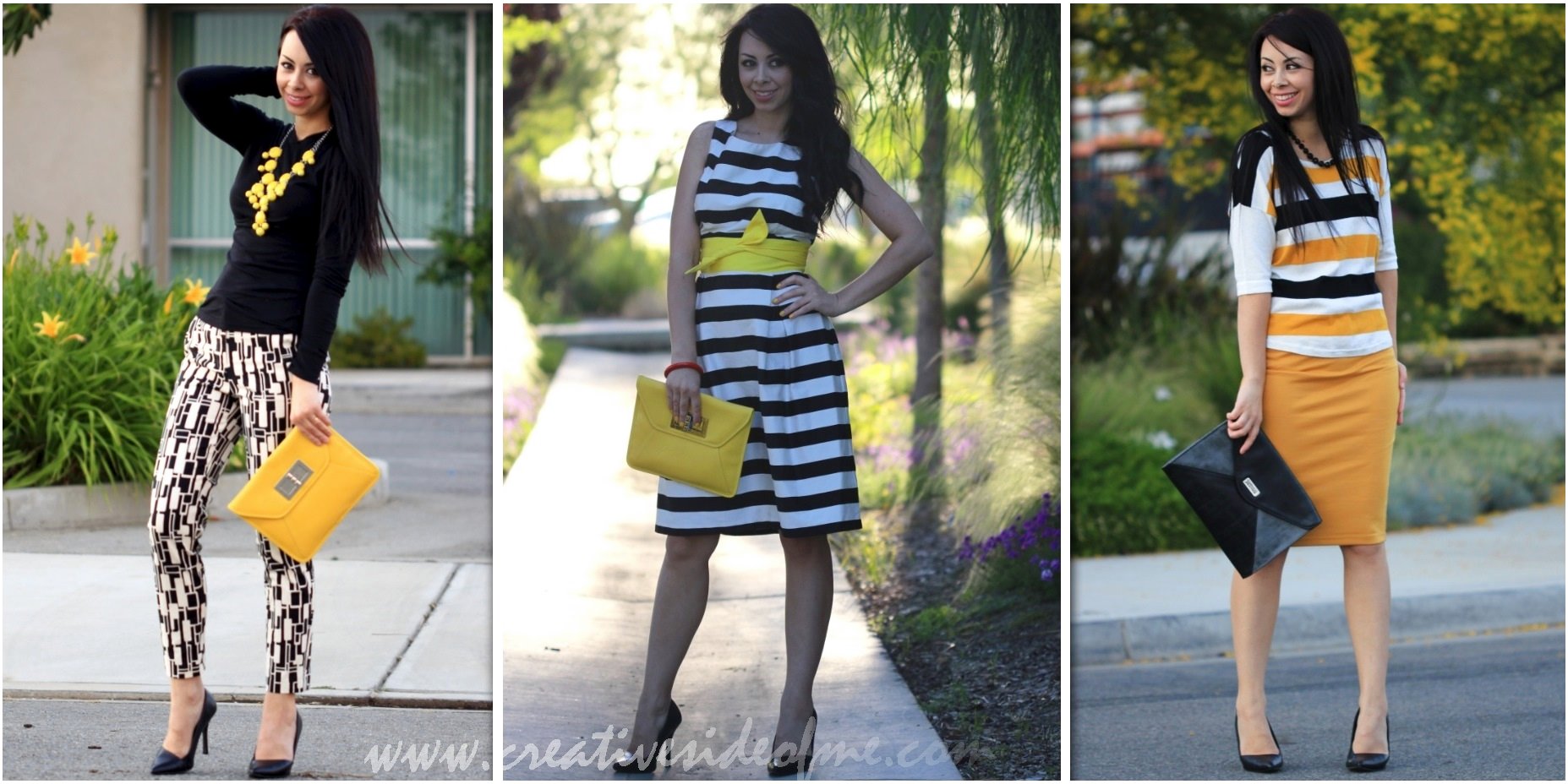 black and white and yellow outfit
